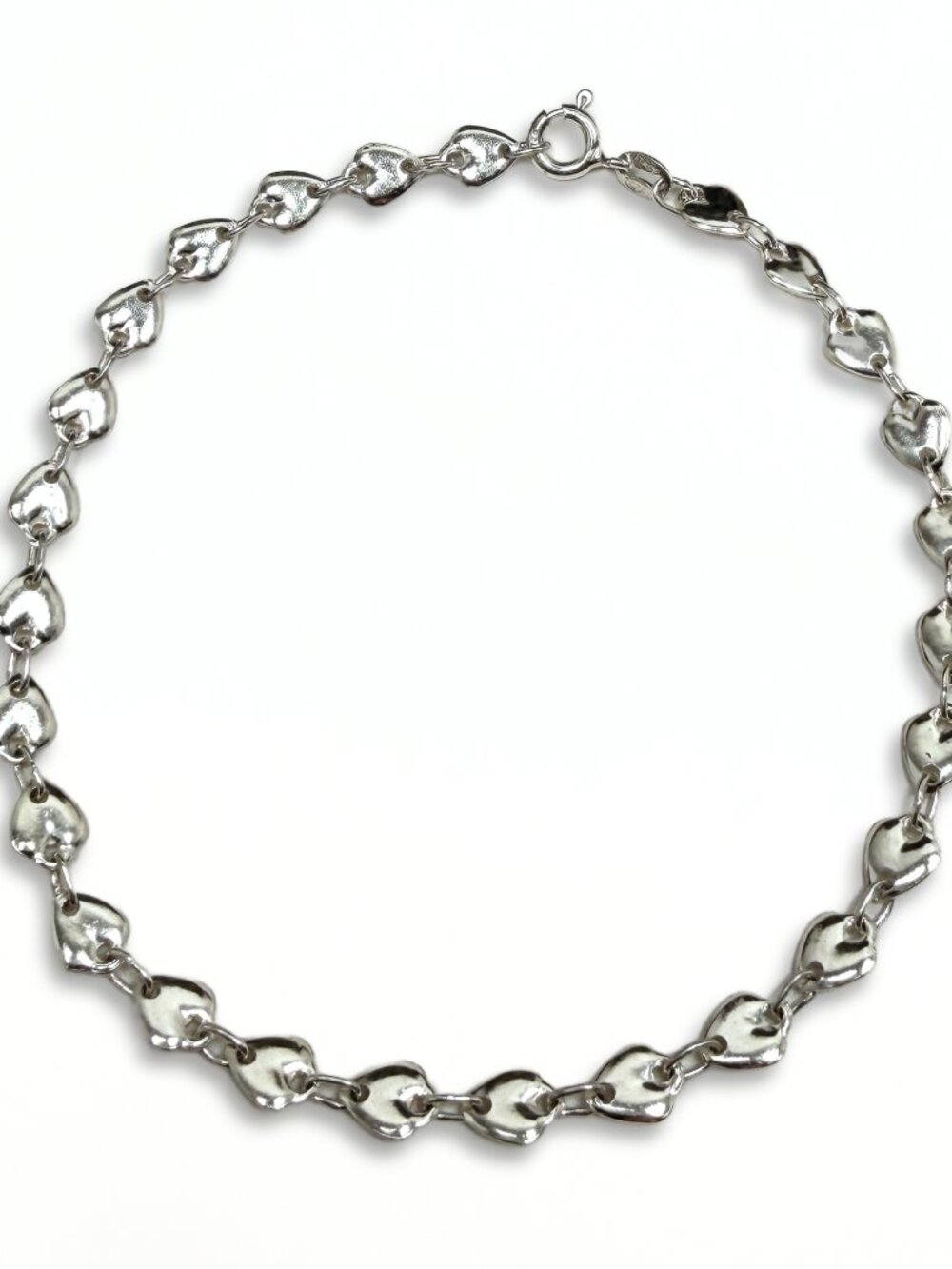 925 Sterling Silver Heart Link Anklet (9 inch) (5.7 grams)